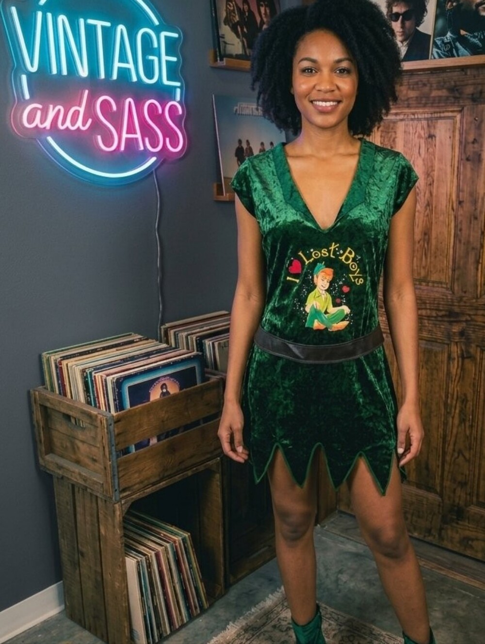 Disney Classics Peter Pan Tunic Costume Dress Green Velvet Medium M 8-10